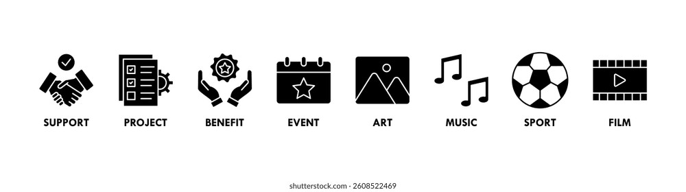 Sponsor banner web icon vector illustration concept with icon of support, project, benefit, art, event, music, sport, and film