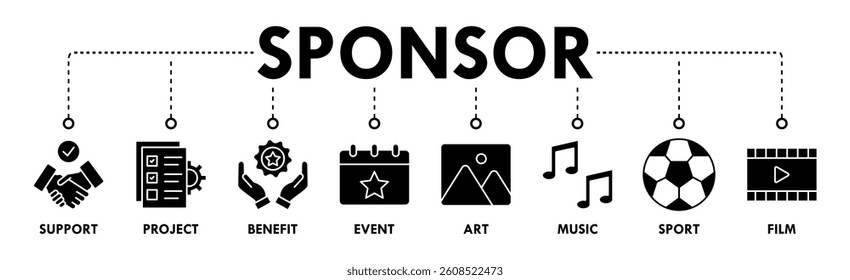 Sponsor banner web icon vector illustration concept with icon of support, project, benefit, art, event, music, sport, and film