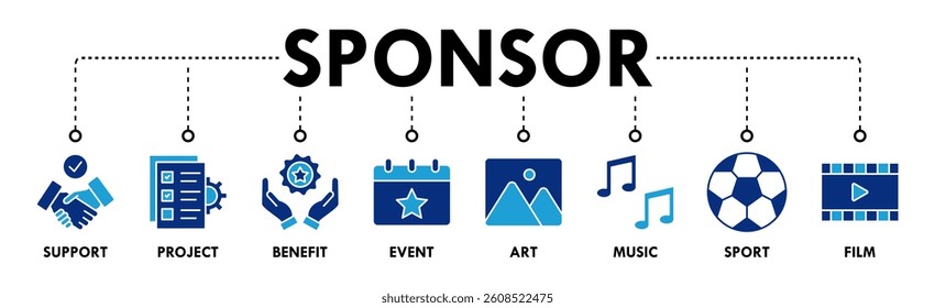 Sponsor banner web icon vector illustration concept with icon of support, project, benefit, art, event, music, sport, and film