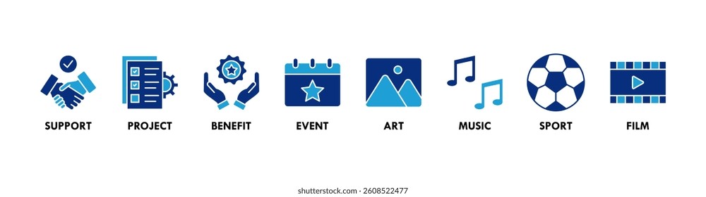 Sponsor banner web icon vector illustration concept with icon of support, project, benefit, art, event, music, sport, and film