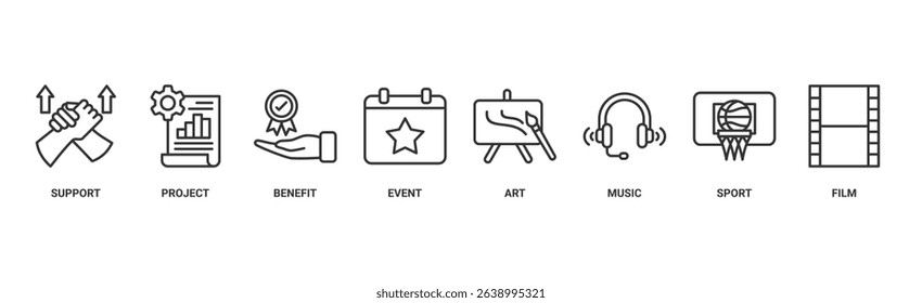 Sponsor banner web icon vector illustration concept with icon of support, project, benefit, art, event, music, sport, and film