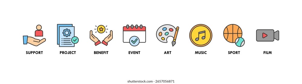 Sponsor banner web icon vector illustration concept with icon of support, project, benefit, art, event, music, sport, and film