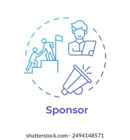 Sponsor blue gradient concept icon. Promoting interest of mentee. Motivation and encouragement. Career growth. Round shape line illustration. Abstract idea. Graphic design. Easy to use in blog post