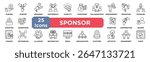 SPONSOR icon collection set. Containing funding,support,branding,partnership,visibility,investment,collaboration,endorsement,promotion,exposure icon. Simple line vector.	