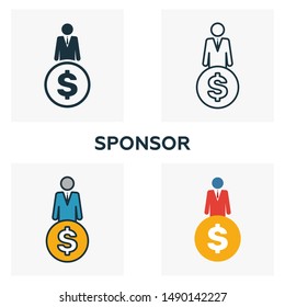 Sponsor Icon Set. Four Elements In Diferent Styles From Business Management Icons Collection. Creative Sponsor Icons Filled, Outline, Colored And Flat Symbols.