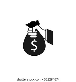 Sponsor Investment solid icon, Hand Holding Money Bag, vector graphics, a filled pattern on a white background, eps 10.