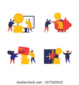 Sponsor, man gives money. Business development. Flat style vector illustration.