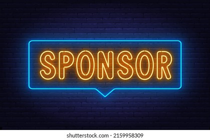 Sponsor Neon Sign On Brick Wall Background