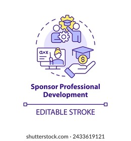 Sponsor professional development multi color concept icon. Financial support. Employee recognition. Job training. Round shape line illustration. Abstract idea. Graphic design. Easy to use