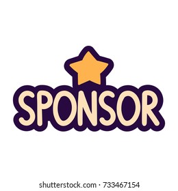 Sponsor. Vector hand drawn label, badge, sticker with star icon, illustration on white background.