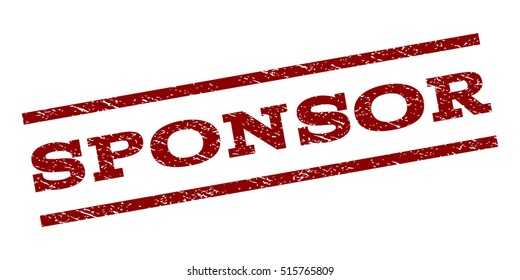 Sponsor watermark stamp. Text tag between parallel lines with grunge design style. Rubber seal stamp with unclean texture. Vector dark red color ink imprint on a white background.