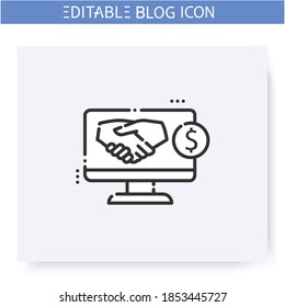 Sponsored blog line icon. Blog monetization. Promoted content. Blogging and broadcasting. Social media marketing. Internet community.Content Management. Isolated vector illustration. Editable stroke 