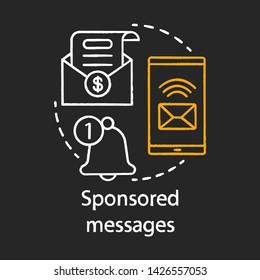 Sponsored messages chalk concept icon. PPC channel idea. Promoted post. Consumer generated advertising. Digital marketing. Vector isolated chalkboard illustration