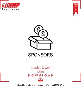 SPONSORS icon vector on white background. Simple, isolated, flat icons, icons, apps, logos, website design or mobile apps for business marketing management,
UI UX design Editable stroke. EPS10 format