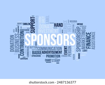 Sponsors wordcloud template. Advertisement concept vector background.
