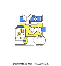 Patrocinio. Vector, coloreado, icono lineal. Caridad, voluntariado. Ayuda para los necesitados. Finanzas.
