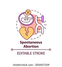 Spontaneous abortion concept icon. Pregnancy loss. Miscarriage problem. Fetal death. Genetic disease idea thin line illustration. Vector isolated outline RGB color drawing. Editable stroke