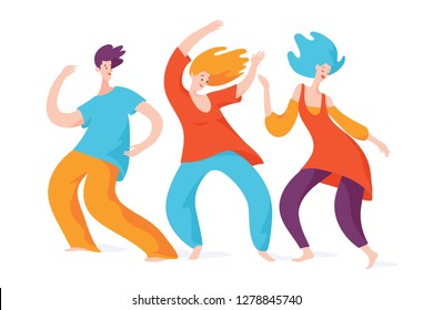 Spontaneous dancing people. Vector men and woman dancing. 5 Rhythms dancing. 