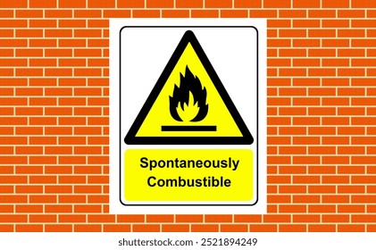 Signo de advertencia espontáneamente combustible en una pared