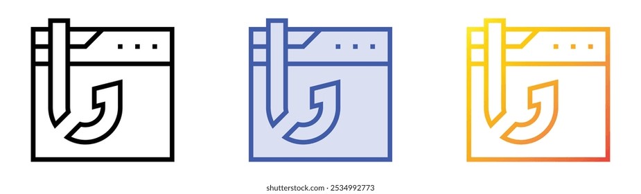 Icono de suplantación. Lineal, relleno azul y diseño de estilo degradado aislado sobre fondo blanco