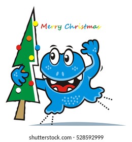 spook  and christmas tree, funny vector icon