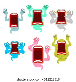 Spook set. Mysterious phantom. Angry hungry spirit. Horrible wraith frightening screams. Monster with his mouth open. ghost Wild howl.