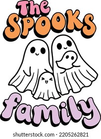 The Spooks Ghost Family Retro Halloween Illustration.