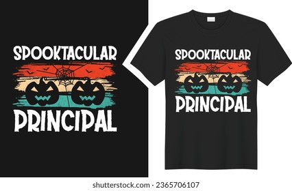 Diseño de camiseta principal de Spooktacular. tipografía gráfica camiseta de horror de feriado de Halloween. camiseta vectorial creativa. Aislado sobre fondo negro. Perfecto para imprimir objetos y bolsos, póster, tarjeta