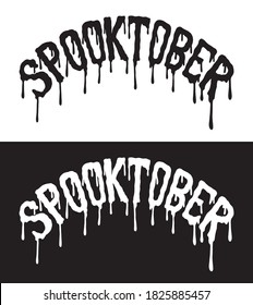 Spooktober. Set of 2 Halloween October hand lettering. Black and white vector illustration for t shirt design, poster, icon, web design