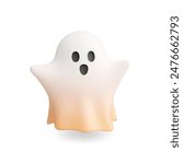 Spooky 3d ghost. Emotional halloween phantom, surprised frightening character. Isolated render realistic afterlife monster, flying specter vector icon