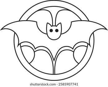 Spooky abstract bat line art perfect for Halloween themed designs. This detailed and eerie silhouette ideal for adding a touch of mystery and charm to your creative projects. Cartoon line art bat.