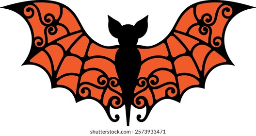 Spooky abstract decorative ornamental bat perfect for Halloween themed designs. This detailed and eerie silhouette ideal for adding a touch of mystery and charm to your creative projects. 