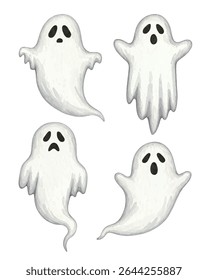 Fantasmas de desenhos animados assustador e adorável conjunto de vetor! Perfeito para projetos de Halloween, gráficos bonitos e projetos festivos.