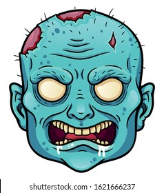 Spooky angry cartoon zombie head