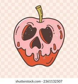 Spooky apple. Halloween clipart for halloween party, halloween designs, cards, invitations, fabrics, prints, stickers. Retro vector Illustration.