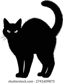 Spooky Arched Back Black Cat Silhouette - Scared Feline with Hissing Pose for Halloween Decor, Horror Branding, and Animal Behavior Graphics