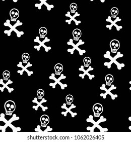 Spooky Art Crossed Bones With Skull  Seamless Pattern