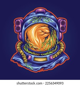 Spooky astronaut alien head illustration vector illustrations for your work logo, merchandise t-shirt, stickers and label designs, poster, greeting cards advertising business company or brands