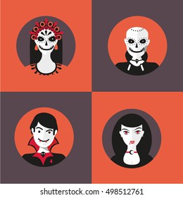 Spooky avatar set for Halloween . Flat style icons collection