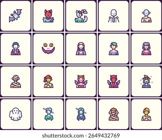 Spooky avatar vector icon pack, halloween theme, monster character collection