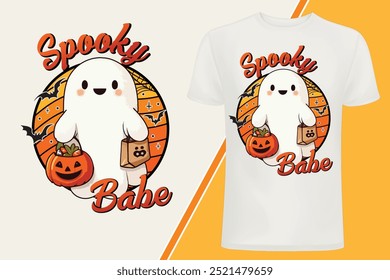 Spooky Babe Cute Boo Happy Halloween With Pumpkin 