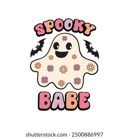 Spooky Babe, Funny Halloween shirt design vector,  Retro Halloween illustration, Quotes Halloween Typography T-shirt design