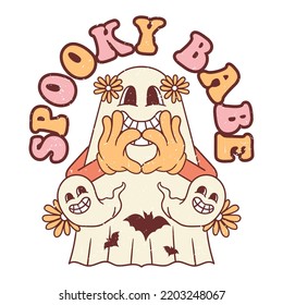 Spooky Babe Halloween Ghost. Cute Retro Halloween Design, Retro Halloween Poster.