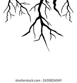 Ilustração de vetor de ramos de árvore nua assustadora. Silhueta desenhada à mão ramos de árvore nua silhueta