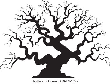 Spooky Bare Tree Silhouette | Halloween Vector Illustration