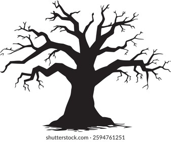 Spooky Bare Tree Silhouette | Halloween Vector Illustration