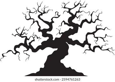 Spooky Bare Tree Silhouette | Halloween Vector Illustration