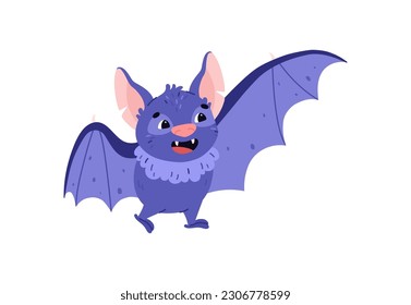 Spooky bat cute funny character, cartoon flat vector illustration isolated on white background. Bat animal print for Halloween cards and textile prints.