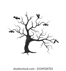 Spooky Bat And Tree Vector - 10