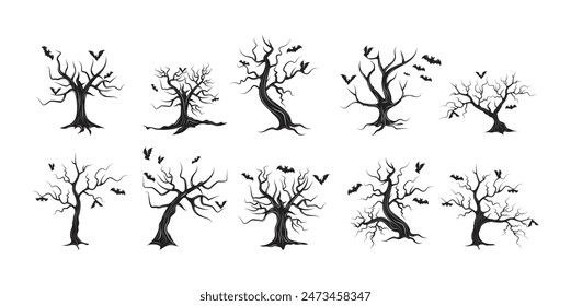 Spooky Bat and Tree Vector Set